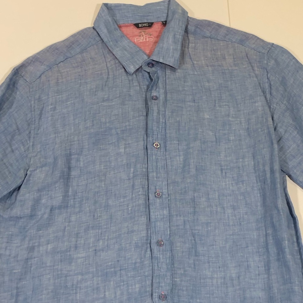 Bohio Men’s 100% Blue linen button up Size large - Picture 2 of 11